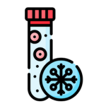 Icon depicting a test tube with a snowflake, symbolizing fertility preservation services, including egg and sperm freezing, at Mythri Fertility Centre.