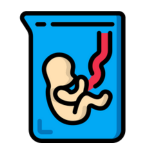 Icon depicting a fetus inside a beaker, symbolizing IVF and advanced assisted reproductive technology (ART) offered at Mythri Fertility Centre.