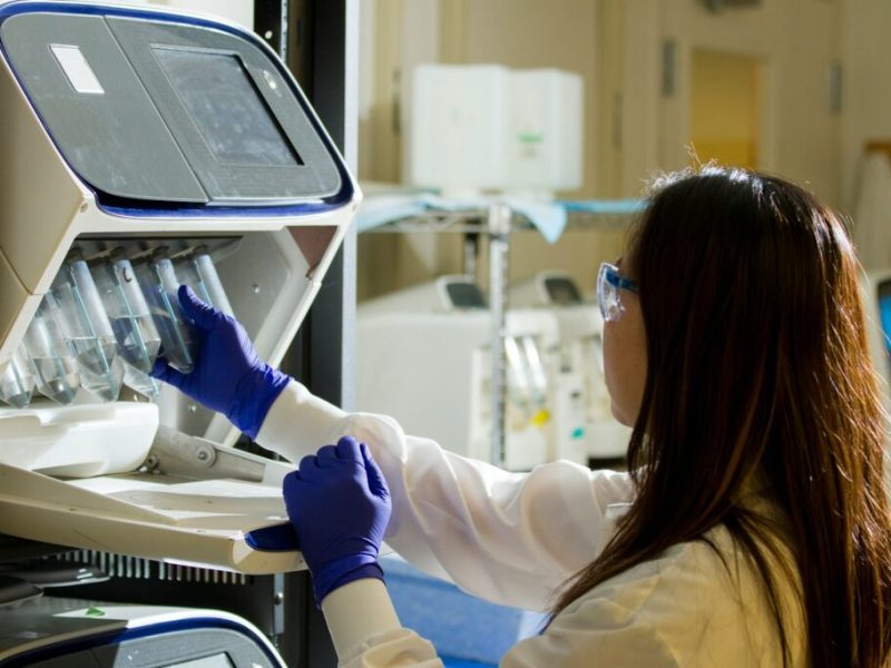 Skilled lab technician working with advanced equipment in our state-of-the-art IVF laboratory at Mythri Fertility Centre.